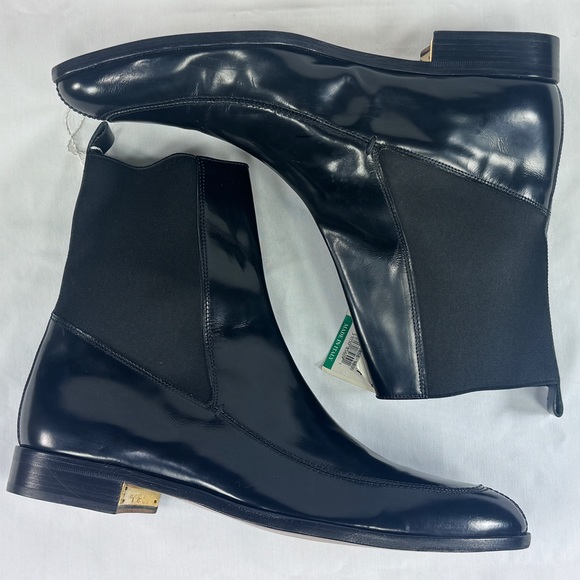 DOLCE & GABBANA Black Patent Leather Gold Accent Pointed Toe Chelsea Ankle Boots main image 13